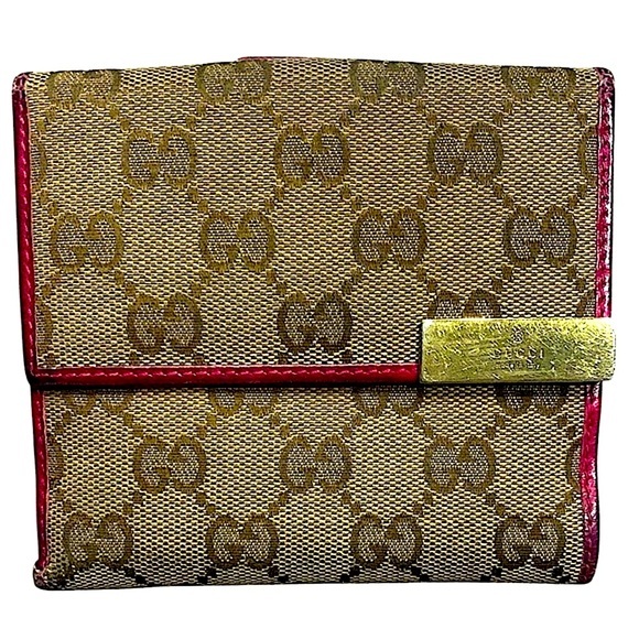 • Gucci canvas and pink leather bifold wallet - Picture 1 of 7